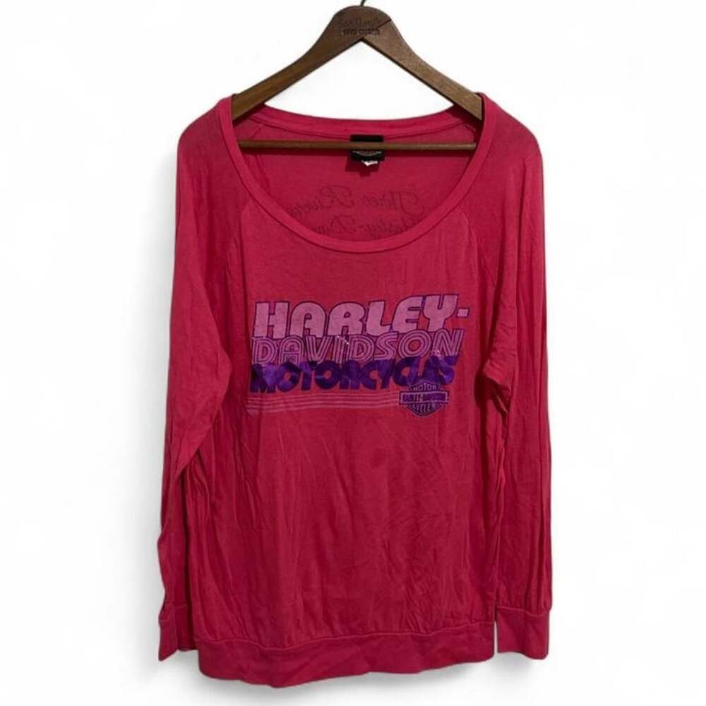 Harley-Davidson Three Rivers Pittsburgh PA Long Sleeve Scoop Neck Tee Pink Mediu